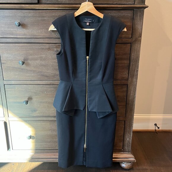 Ted Baker London Women’s Jamthum Peplum Stretch Zip Little Black Dress - Picture 3 of 6